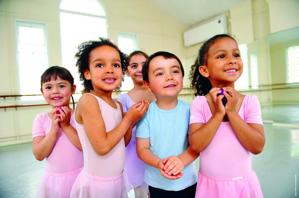 Preschool ballet class looking excited